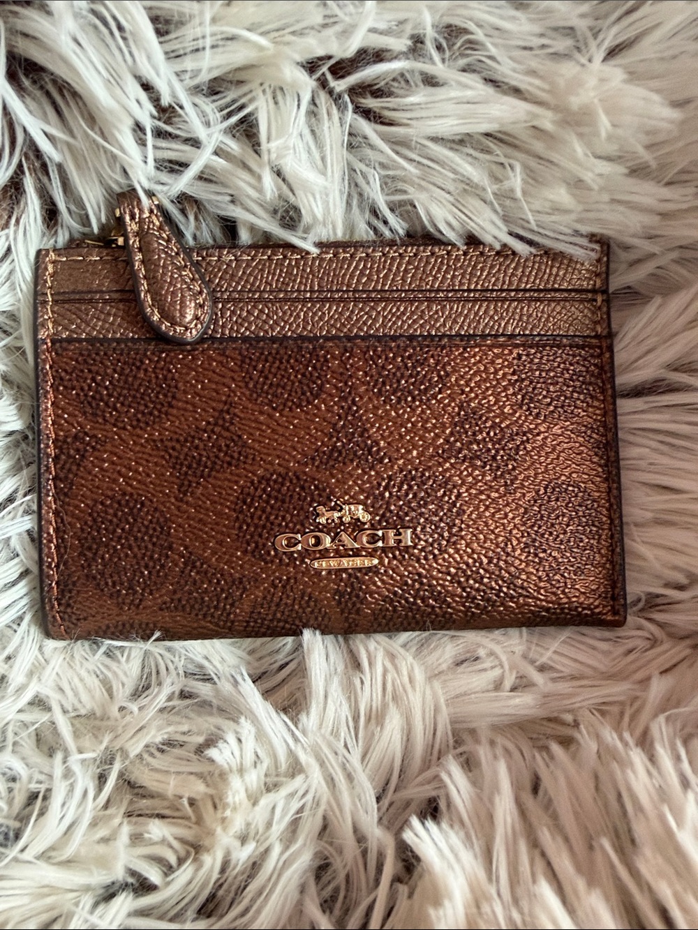 COACH Metallic Bronze/Brown Leather Card Holder